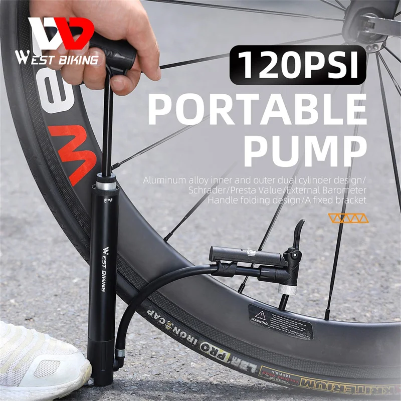 

WEST BIKING 120Psi Bike Pump Aluminum Alloy Bicycle Pump Inflator For Schrader Presta Valve MTB Road Cycling Pump Tire Inflator