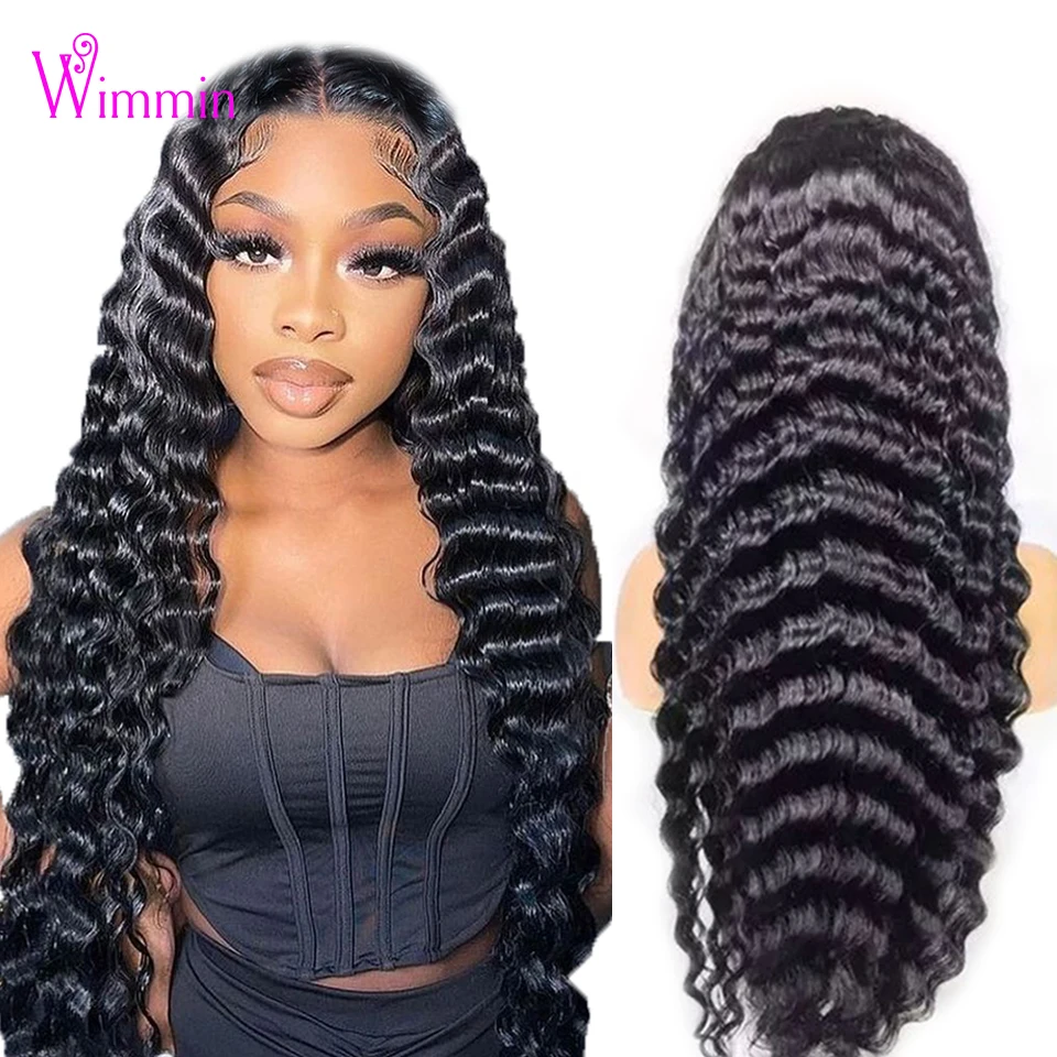 

13x6 Свободный парик с глубокой волной 30 дюймов HD прозрачный предварительно выщипанный фронтальный парик с 250 плотностью человеческие волосы...