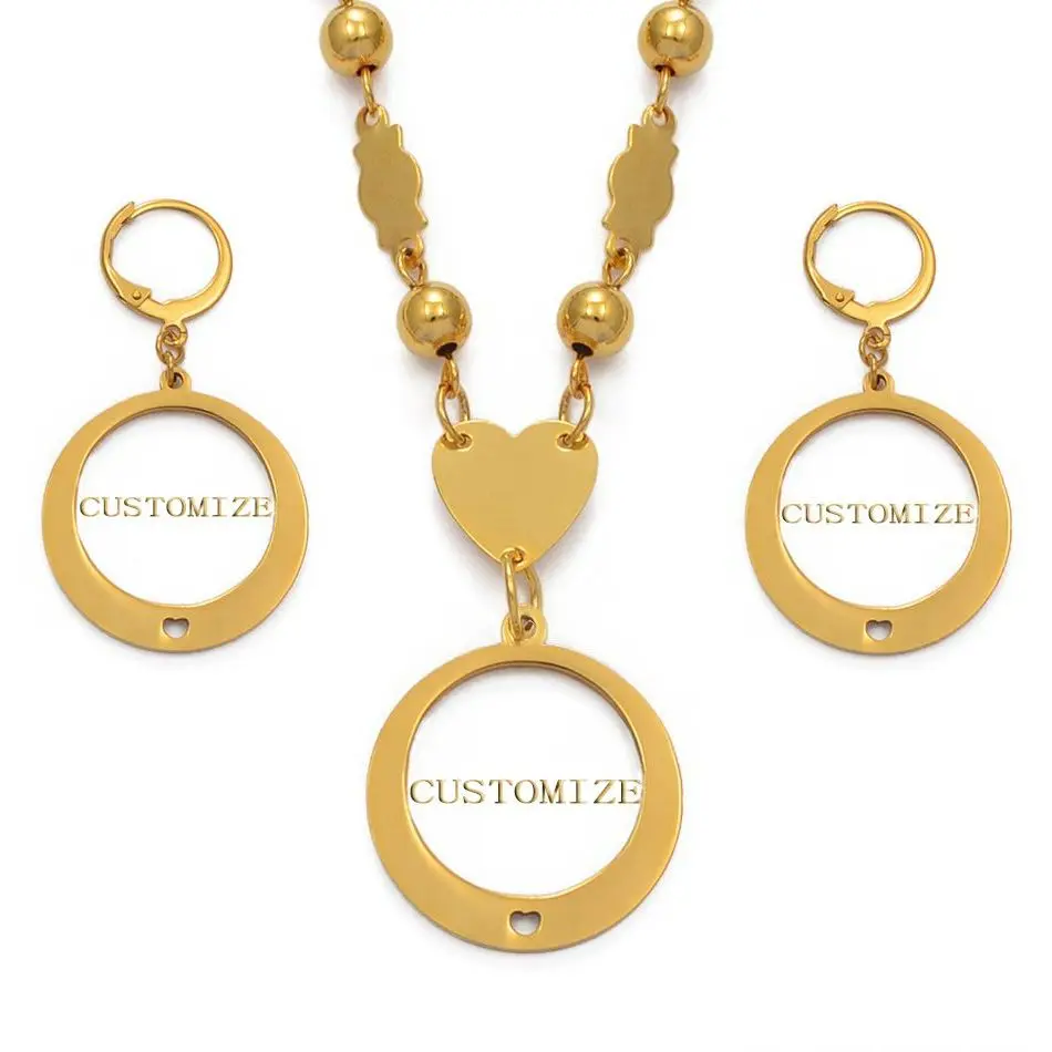 

Anniyo Customize Name Jewelry Sets Necklace Earrings for Mom Women Girl Personalise Letter /Production time 7-15 day #107521