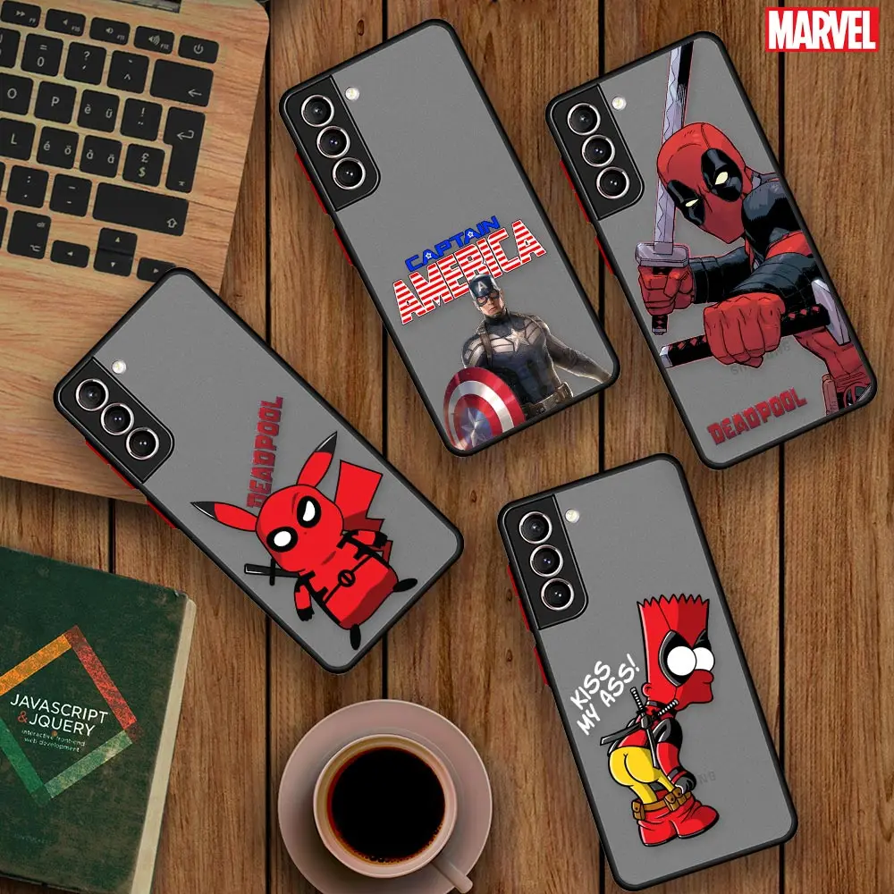 

Captain America Deadpool Hard Clear Matte Case For Samsung Galaxy S21 S22 Ultra S20 FE S10 S9 S8 Plus Fundas Cover Marvel Comics