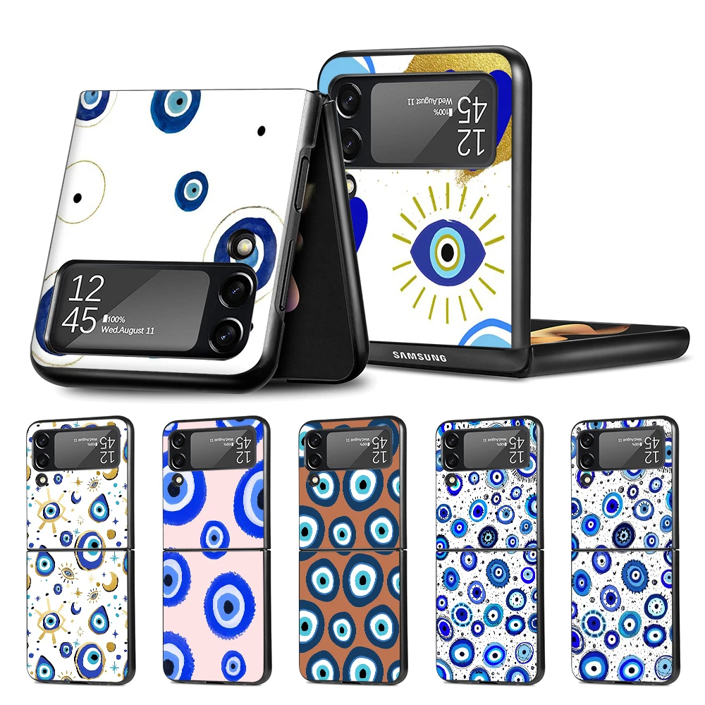 

Blue Evil Eye Cell Phone Case for Samsung Galaxy Z Flip4 Flip3 5G Black Coque Z Flip 4 3 Hard PC Luxury Cover Zflip3 Funda Capa