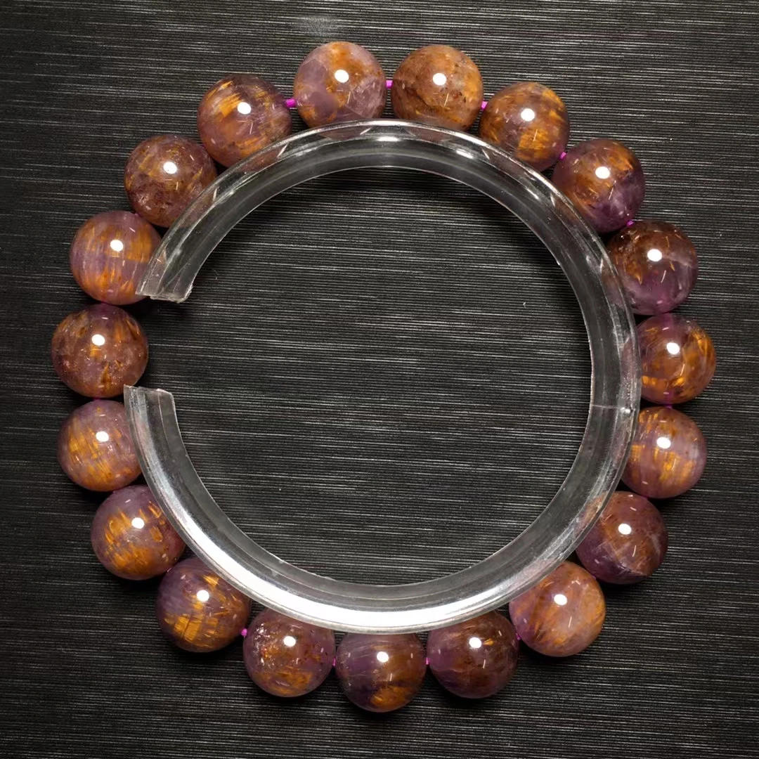 

10.6mm Natural Cacoxenite Auralite 23 Purple Bracelet Canada Gold Rutilated Women Men Round Beads Gold Rutilated AAAAAA