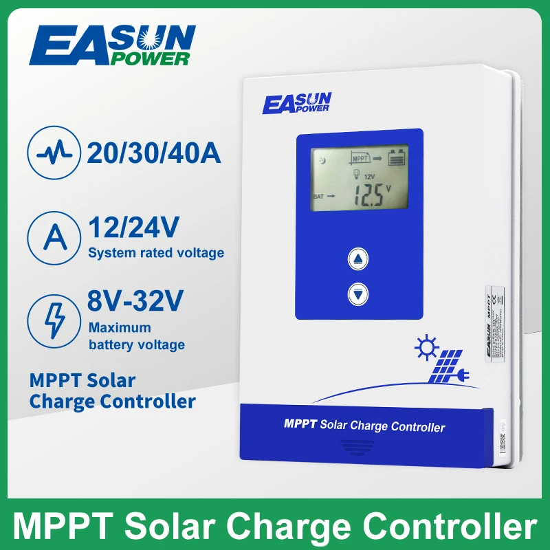 EASUN MPPT Solar Panel Charger Controller 20A 30A 40A 12V 24V Auto LCD Display Fit for AGM Gel Flooded Lithium Batteries Charger