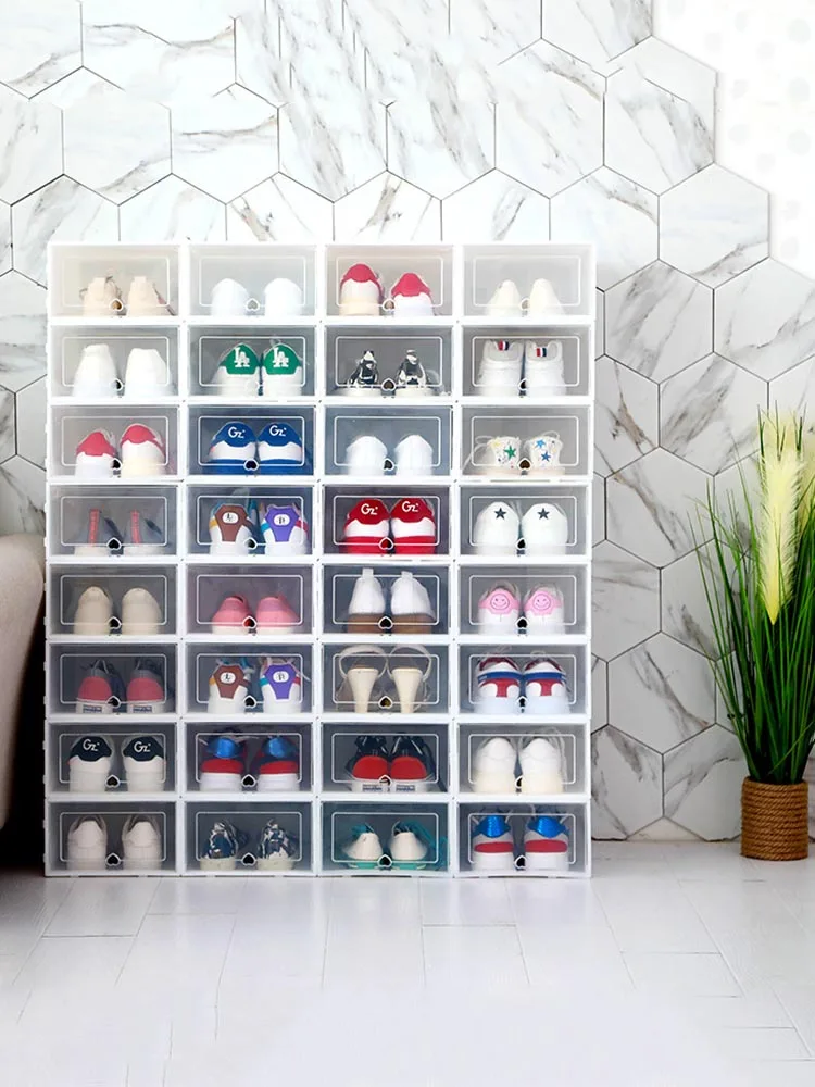 

6Pcs/set Foldable Shoes Storage Box Thicken Plastic Dust-Proof Shoes Boxes Clamshell Creative Transparent Shoes Bins Organizer