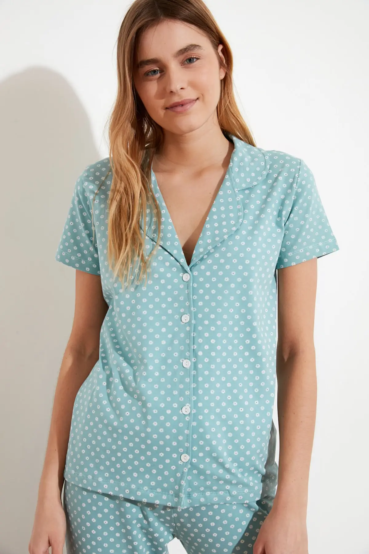 

Mint Flower Patterned Knitted Pajama set THMAW20PT0154