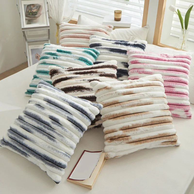 

Striped Print Plush Throw Pillow Case, Soft Tie Dyeing Style Cushion Cover, Home Decoration, Living Room, Chair, 45x45cm