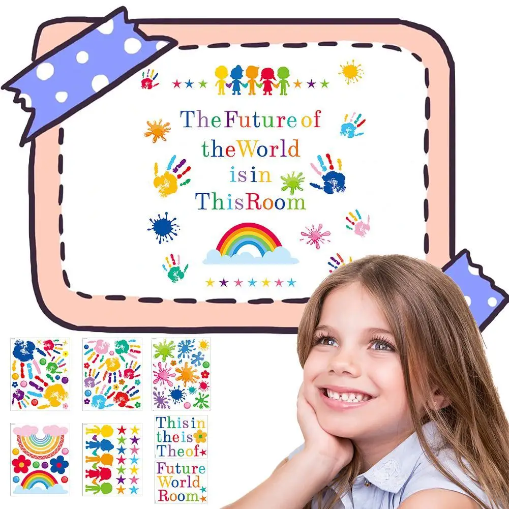 

Colorful Handprint Wall Stickers Wall Decals Vinyl Paint Splatter Handprint Positive Saying Wall Decals For Classroom Schoo