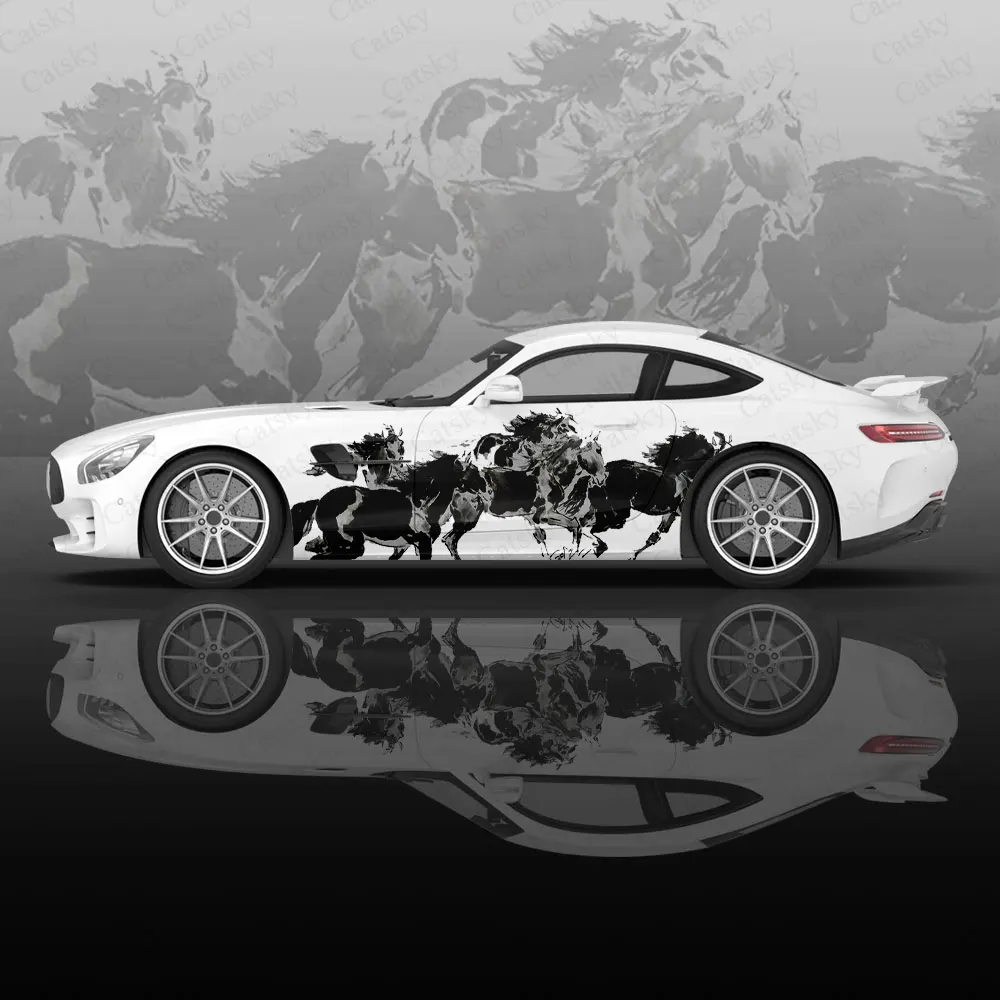 

Черная художественная виниловая наклейка на капот автомобиля лошади защитная дверь боковая юбка Наклейка виниловая оболочка украшение для тела полосы гоночная наклейка