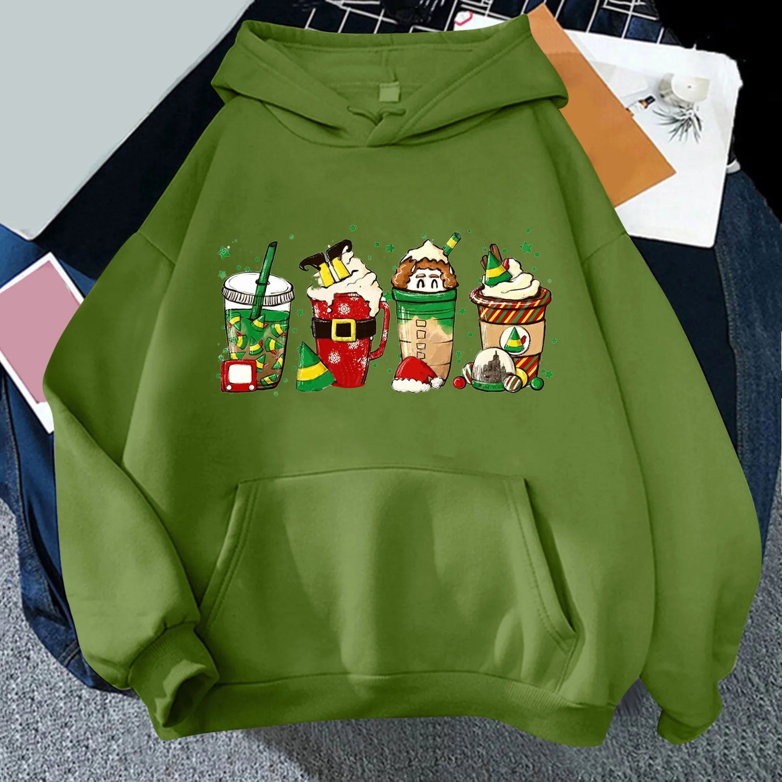 

Womens Cute Cup Printing Sweatshirts Print Long Sleeve Hoodie Pullover Tops Christmas Sweatshirts