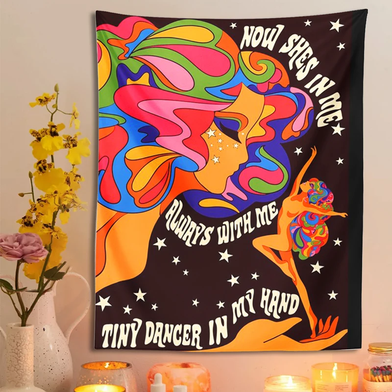 

Психоделический гобелен в стиле хиппи, винтажная девушка, красочные гобелены в стиле ретро 70s 60s, декор для гостиной, спальни, настенный подвесной