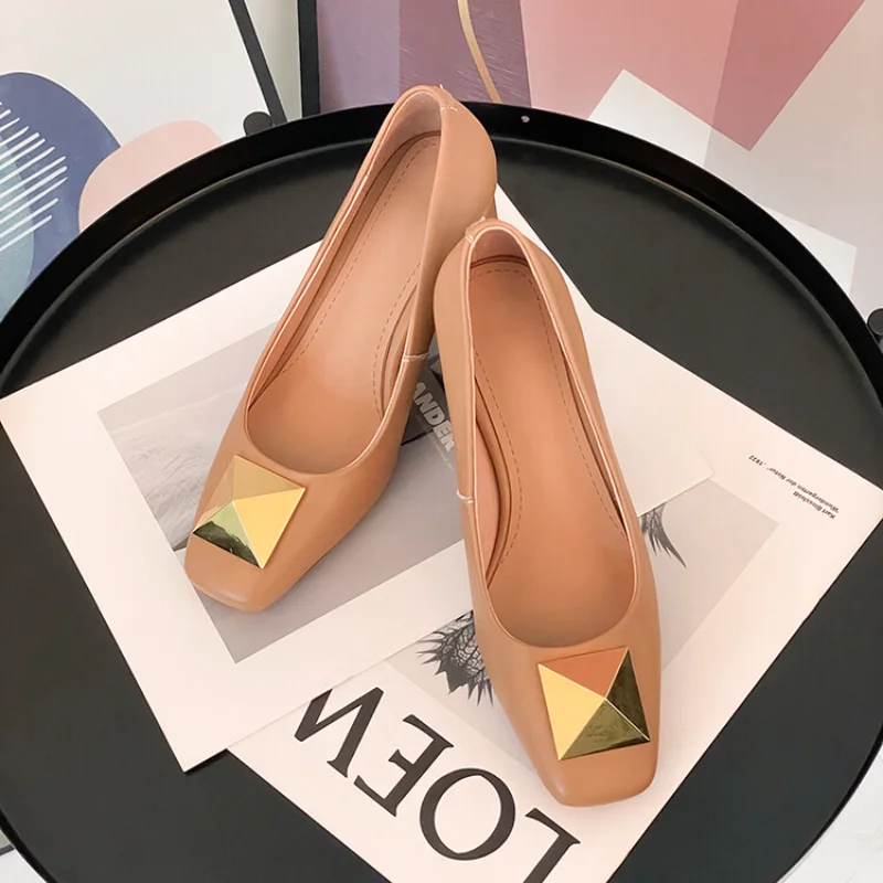 2023 New First Layer Cowhide Single Shoes Thick Heel Shallow Mouth Commuter Wear 31-46 Size Women's Shoes 22-18