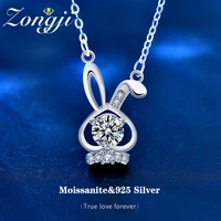 100 real moissanite moon rabbit necklace womens 925 sterling silver for women girls party gift sterling silver fine jewelry