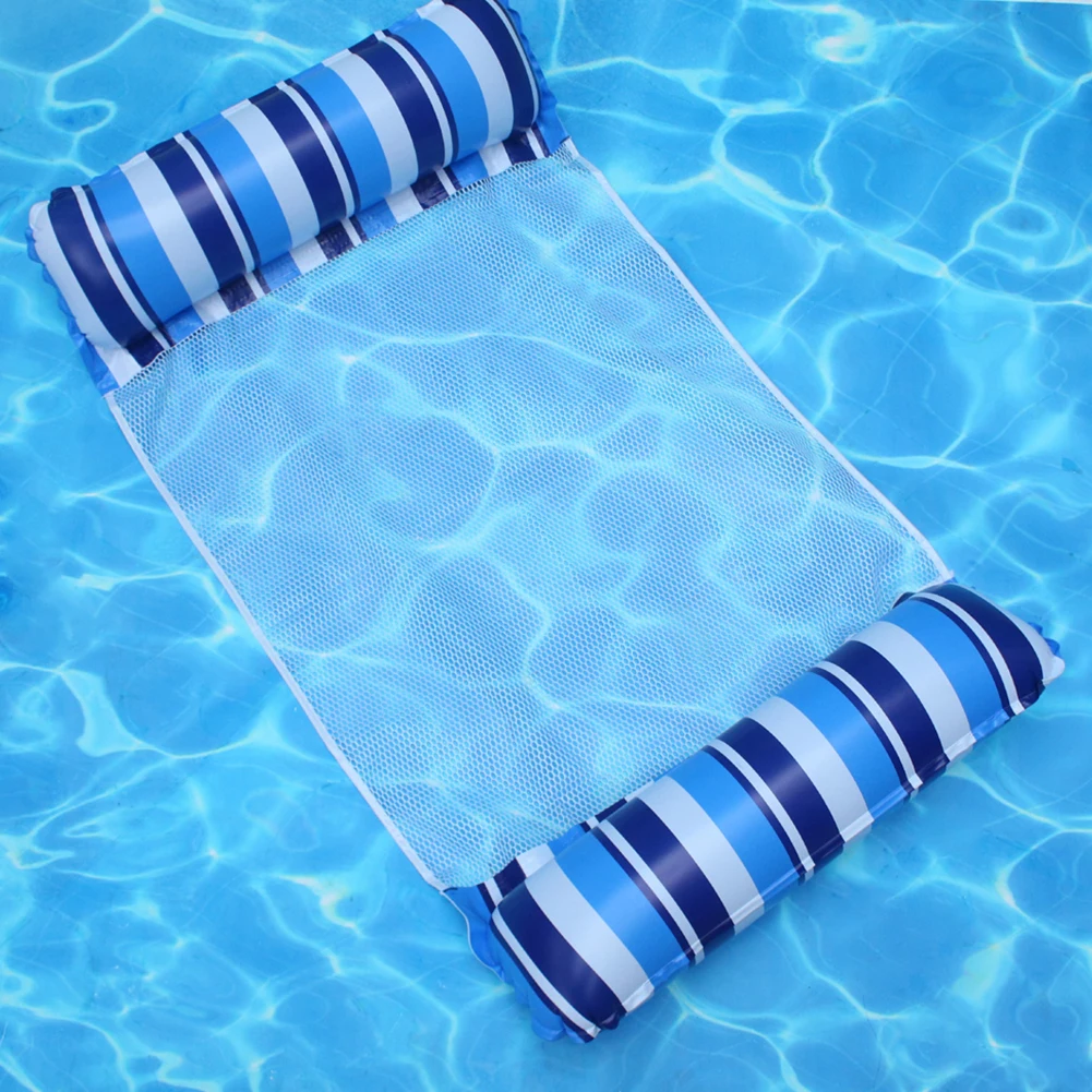 

Water Hammock Recliner Stripe Mesh PVC Inflatable Floating Bed Air Mattress for Summer Swimming Pool Water Amusement