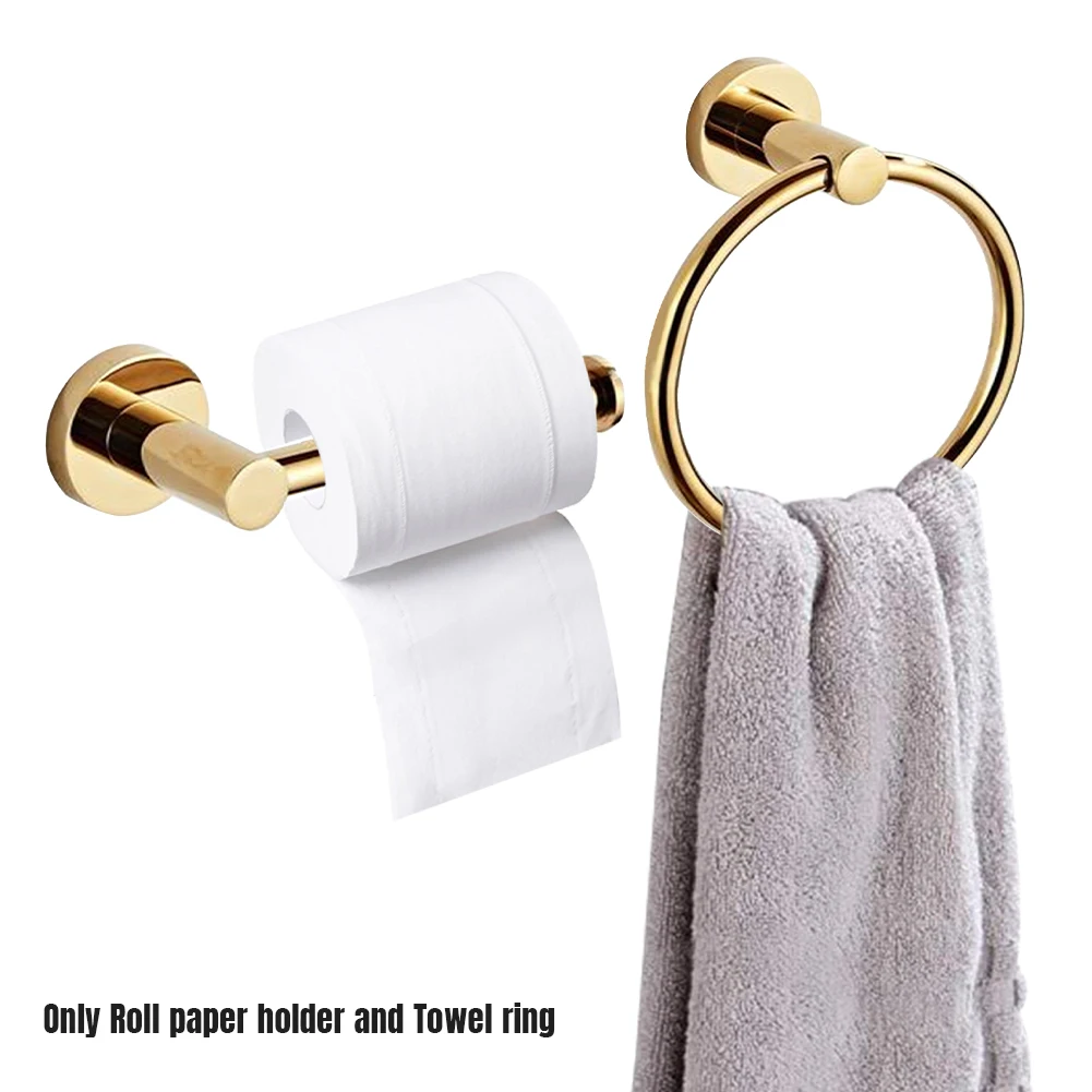 

2pcs Toilet Paper Holder Set Hotel Wall Mounted Bathroom With Screws Towel Ring