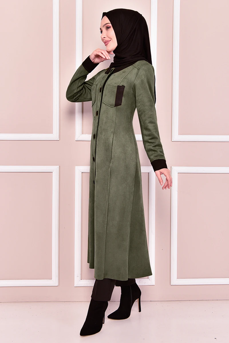

Suede Door Khaki İslamic Woman Jacket Muslim Turkish Veiled Clothes Women's Coats Women's Jackets Coat KBR21344