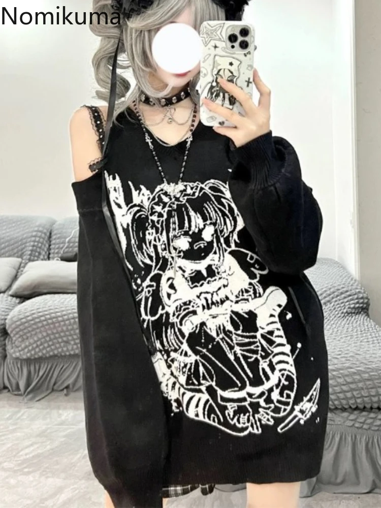 Женская одежда пуловеры в стиле Харадзюку джемпер с v-образным вырезом и