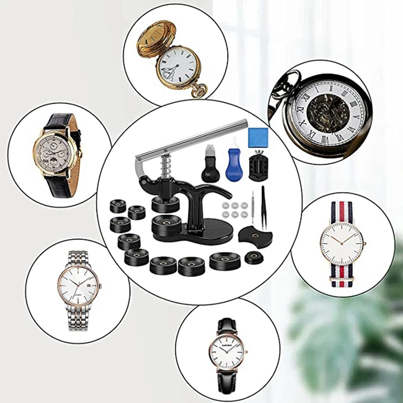 Watch Press Tool Watch Pressing Kit With 12 Dies(18-50Mm) For Watch Back Case Remover Closer And Battery Replacement