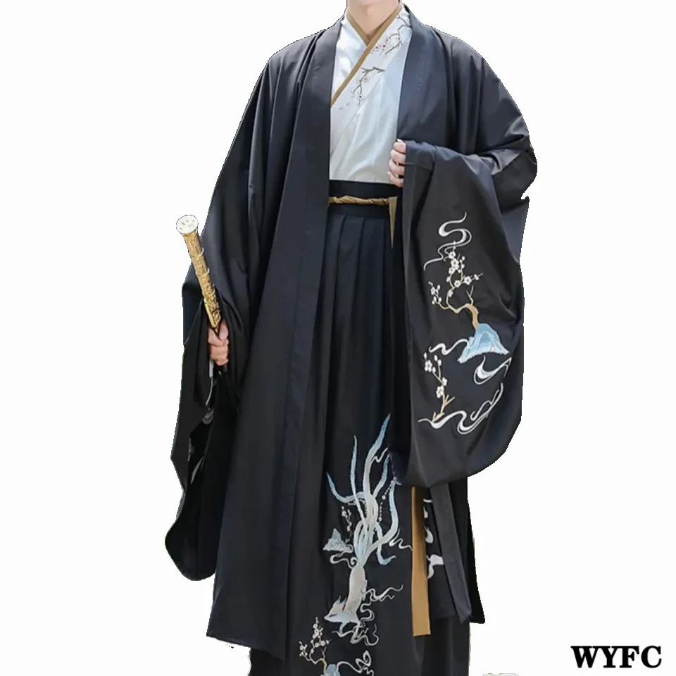 

Мужской костюм ханьфу с вышивкой на сезон осень-зима-весна в китайском стиле с узором девяти хвостовой лисы черный ТВ старинный костюм с бол...