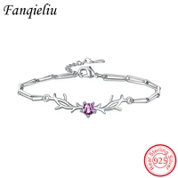 fanqieliu antlers link purple crystal real 925 sterling silver bracelet for women new vintage chain extend bangles girl fql22001