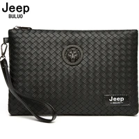 jeep buluo brand cowhide leather mens clutch bag woven leather fashion unisex simple wallet phone large capacity bags coin purs