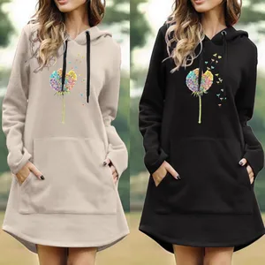 Womens Sweatshirts Dandelion Print Casual Solid Color Pullover Hooded Pocket Long Sleeve Dress Casual Hoodies Women Pullover