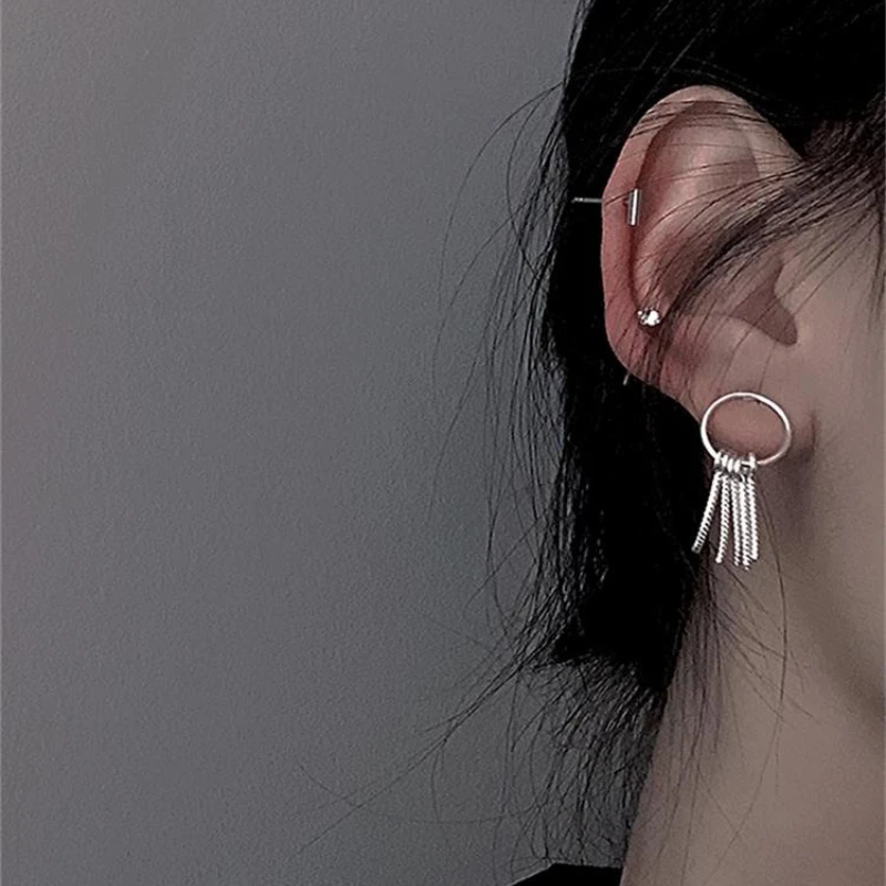 

Vintage Silver Color Circle Long Tassel Drop Earrings For Women Glossy Arc Geometric Korean Earring Fashion Jewelry New