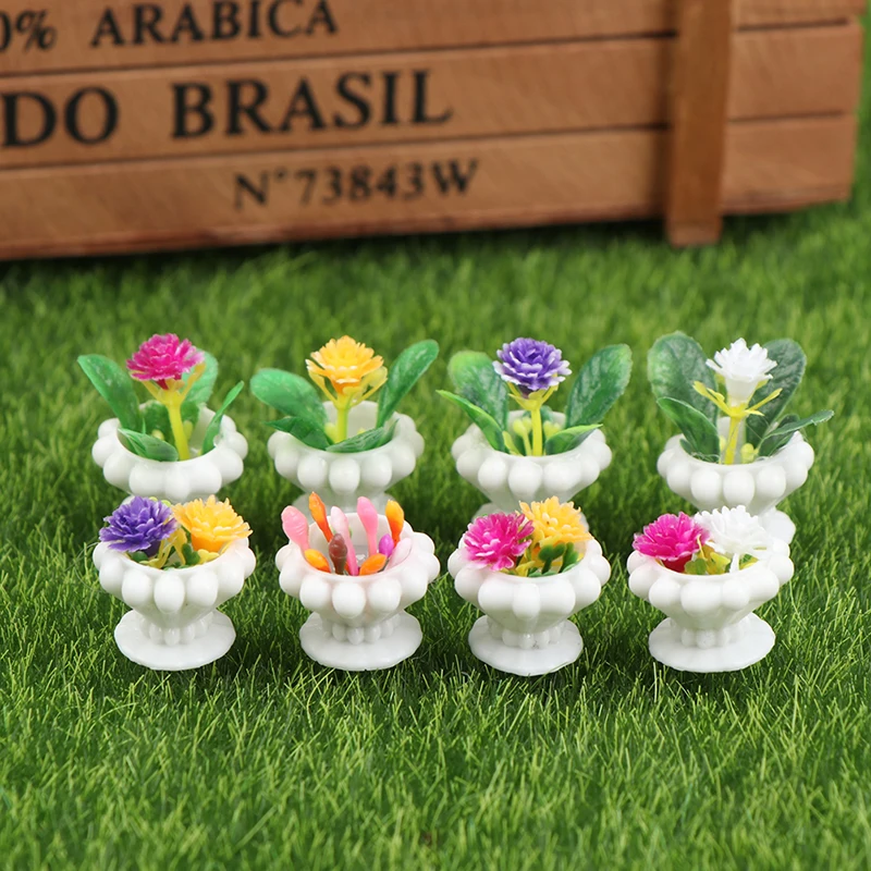 

4Pcs/lot 1:12 Dollhouse Miniature Green Plant Pot Potted Flowers Plants Model Furniture Garden Scene Home Decor Accessories