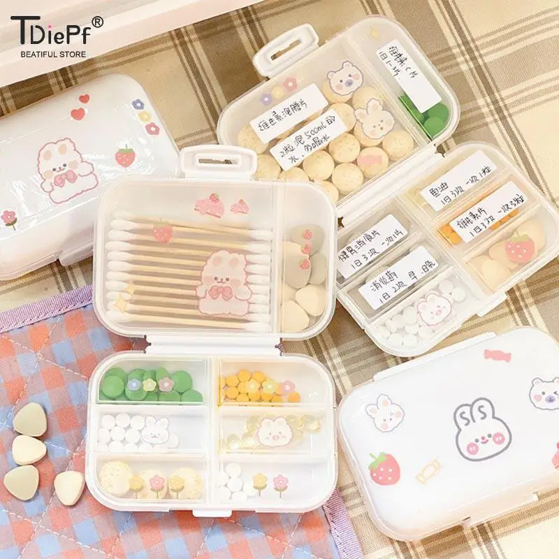 8 Grids Kawaii Pill Box Organizer 7 Day Weekly Pill Case Organizer Medicine With Sticker Protable Travel Mini Box Cute Lattice