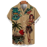 2022 mens retro shirts fashion loose short sleeves summer mens hawaiian shirts seaside clothing casual coconut tree shirt men