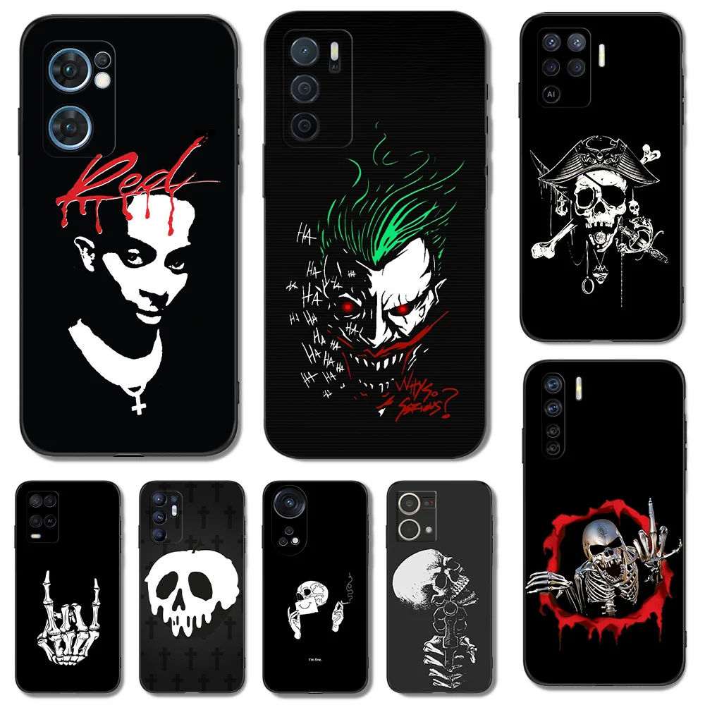 Черный чехол из ТПУ для OPPO Reno 7 7Z 8 Lite 4G 5G PRO F11 F17 F15 F19 F19S F21 Маска Пальцы Череп