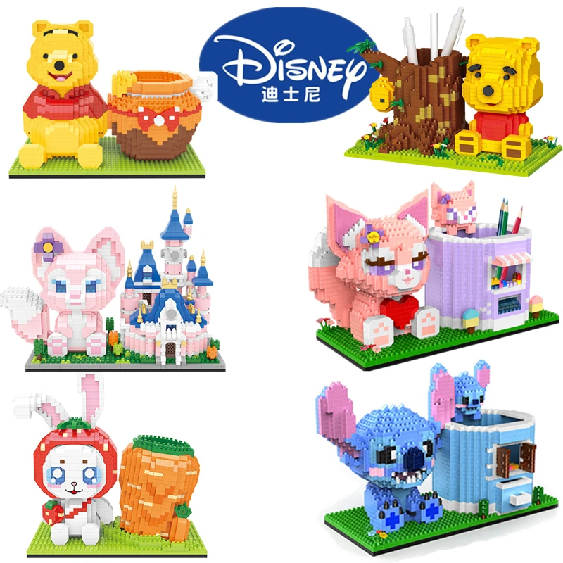 

Disney Series Building Blocks Pen Holder Doll Stitch Winnie The Pooh Cute Cartoon Image DIY Puzzle Assembling Toy Children Gift