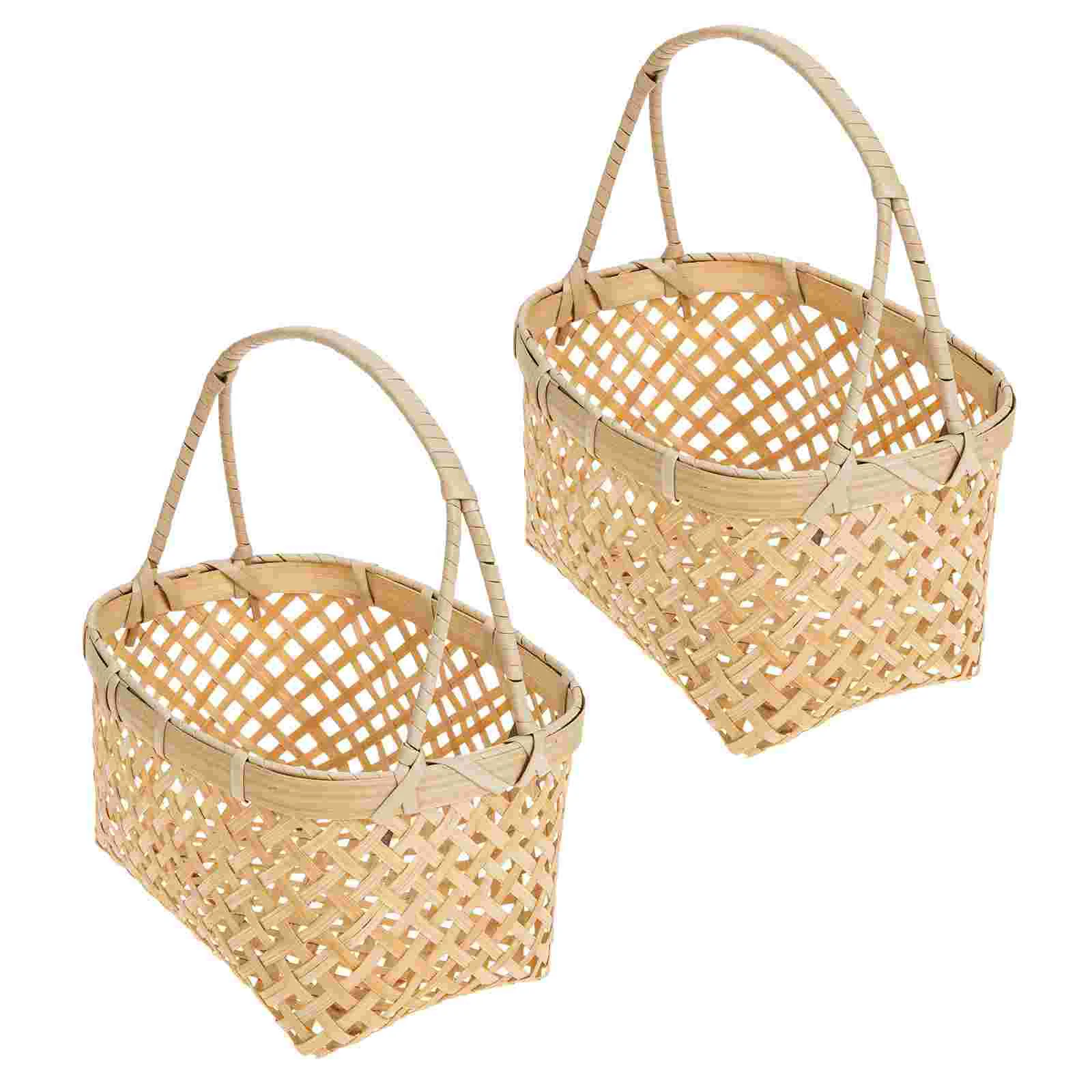 

Basket Woven Wicker Storage Picnic Flower Rattan Baskets Organizer Handle Fruit Container Withgirl Snack Gift Fruits Braided