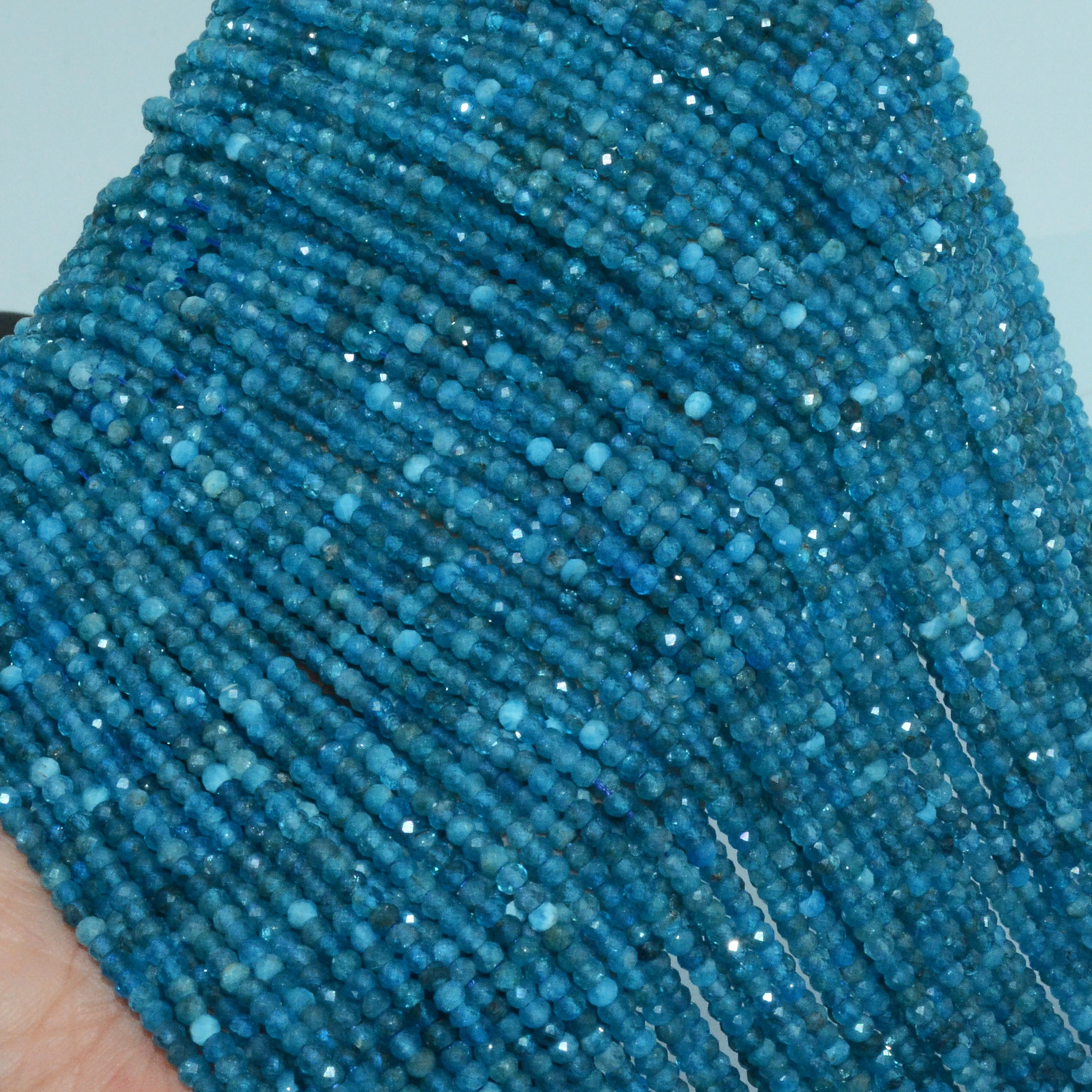 Natural Blue Apatite Faceted Rondelle Beads 2x3mm |