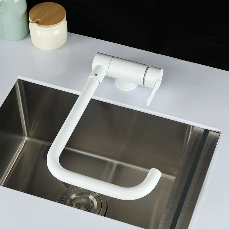 Белый свободный складной кухонный смеситель, гибкий кран для горячей и холодной воды, для низкого окна, для скрытой раковины