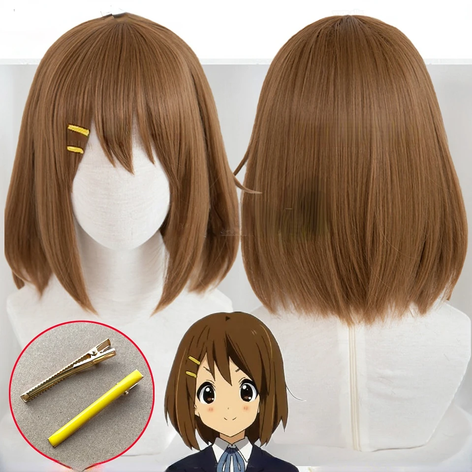 

Искусственное Аниме! K-ON! Парик для косплея Hirasawa Yui, короткие коричневые искусственные волосы для ролевых игр, термостойкие синтетические парики + шапочка для парика