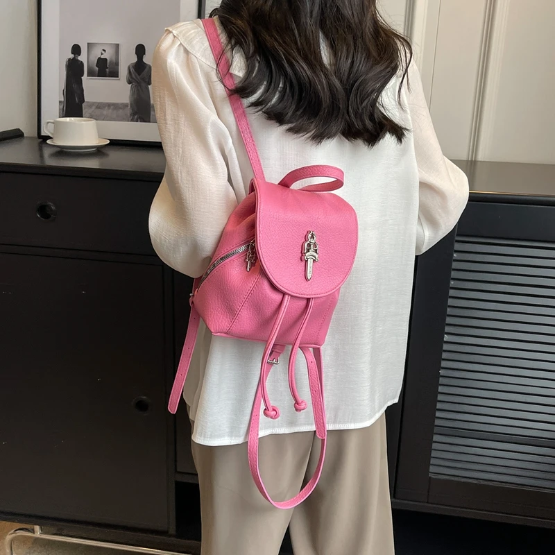 Simple Canvas Ruched Drawsting Backpacks For Women High-capacity Lady Backpack Light Weight Students Bag Big Capacity Travel Bag