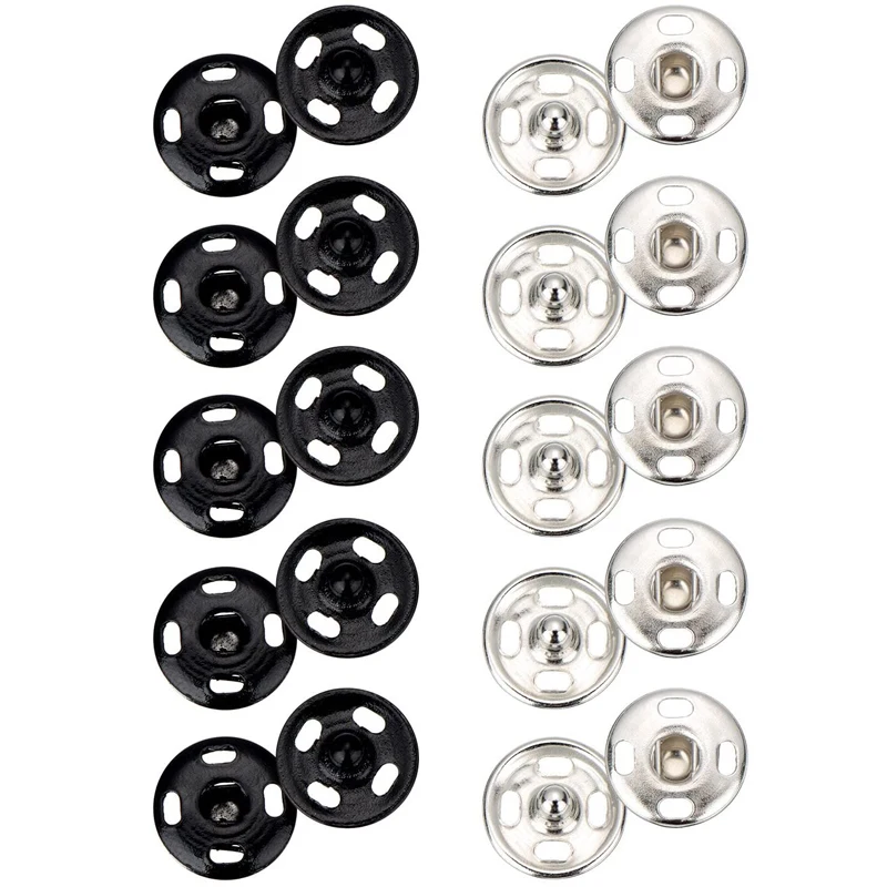 

50 Sets Sew on Snap Buttons Metal Snap Fastener Buttons Press Button for Sewing Clothing Silvery and Black (10mm-15MM)