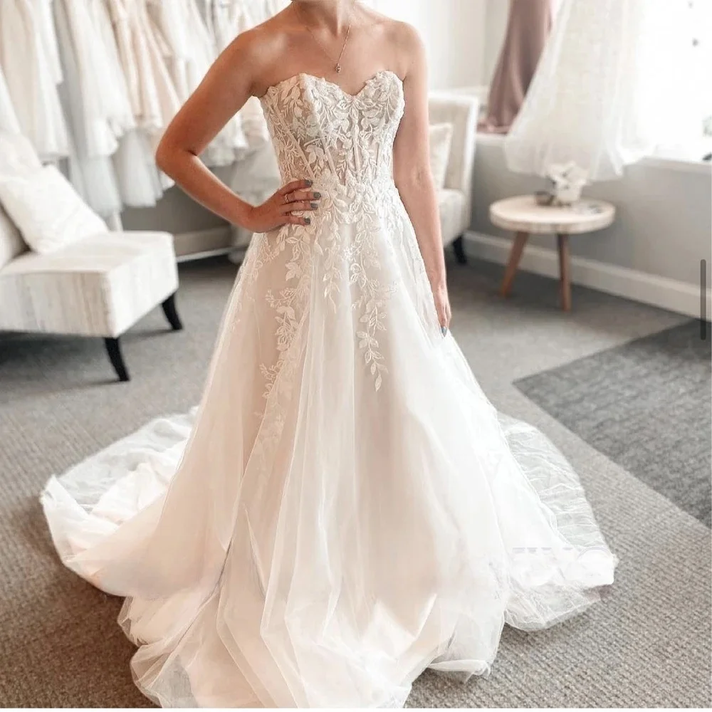 Изысканные длинные свадебные платья трапециевидной формы 2025 для женщин с