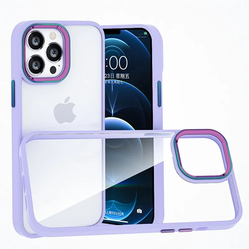 

Gradient Acrylic Metal Lens Frame Phone Case For iPhone 14 13 12 11 Pro Max Shockproof Bumper Clear Cover For iPhone 14 Pro Max