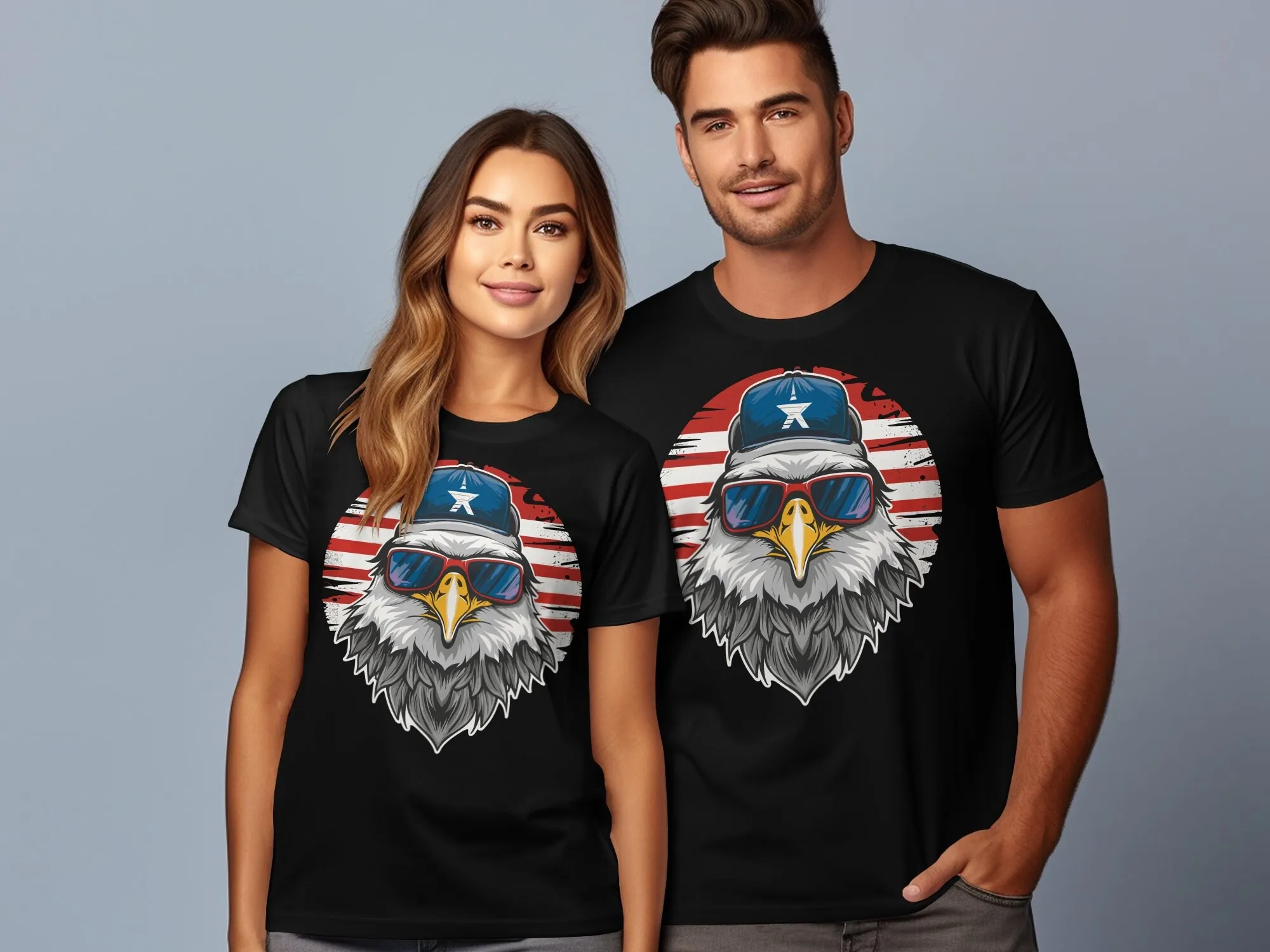 Прохладный белый орлан в солнцезащитных очках и кепке с иллюстрацией