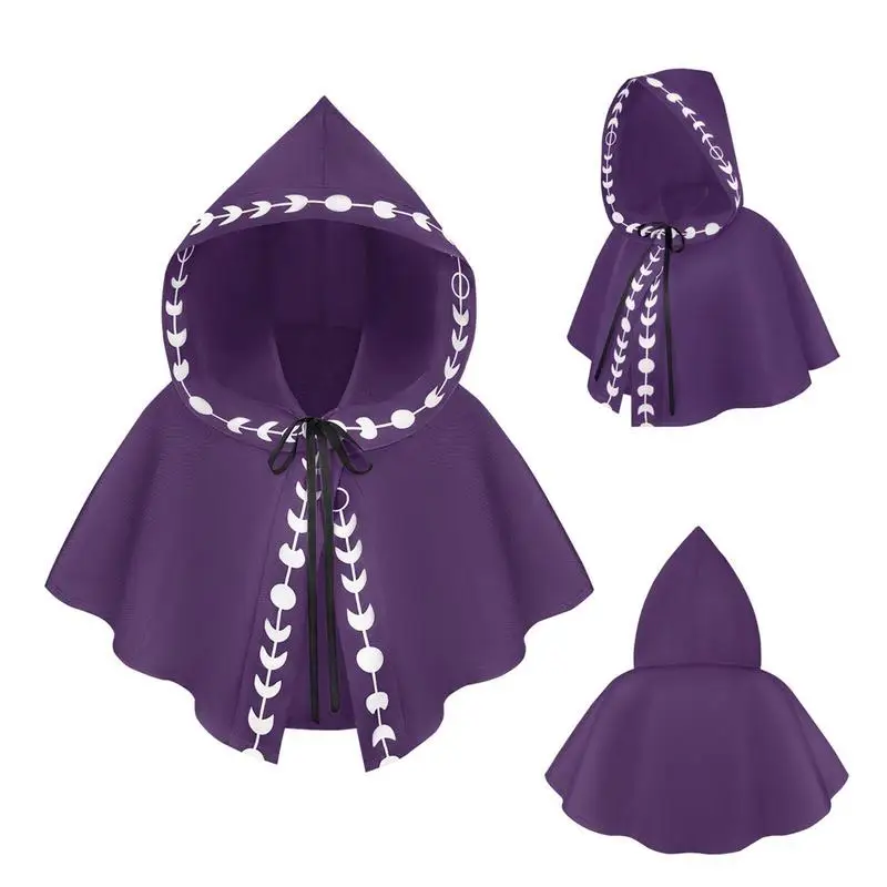 

Halloween Hooded Cloak Cosplay Print Cape For Women And Men Tie Fastening Design Cosplay Costume For Dress-Up Halloween Photos