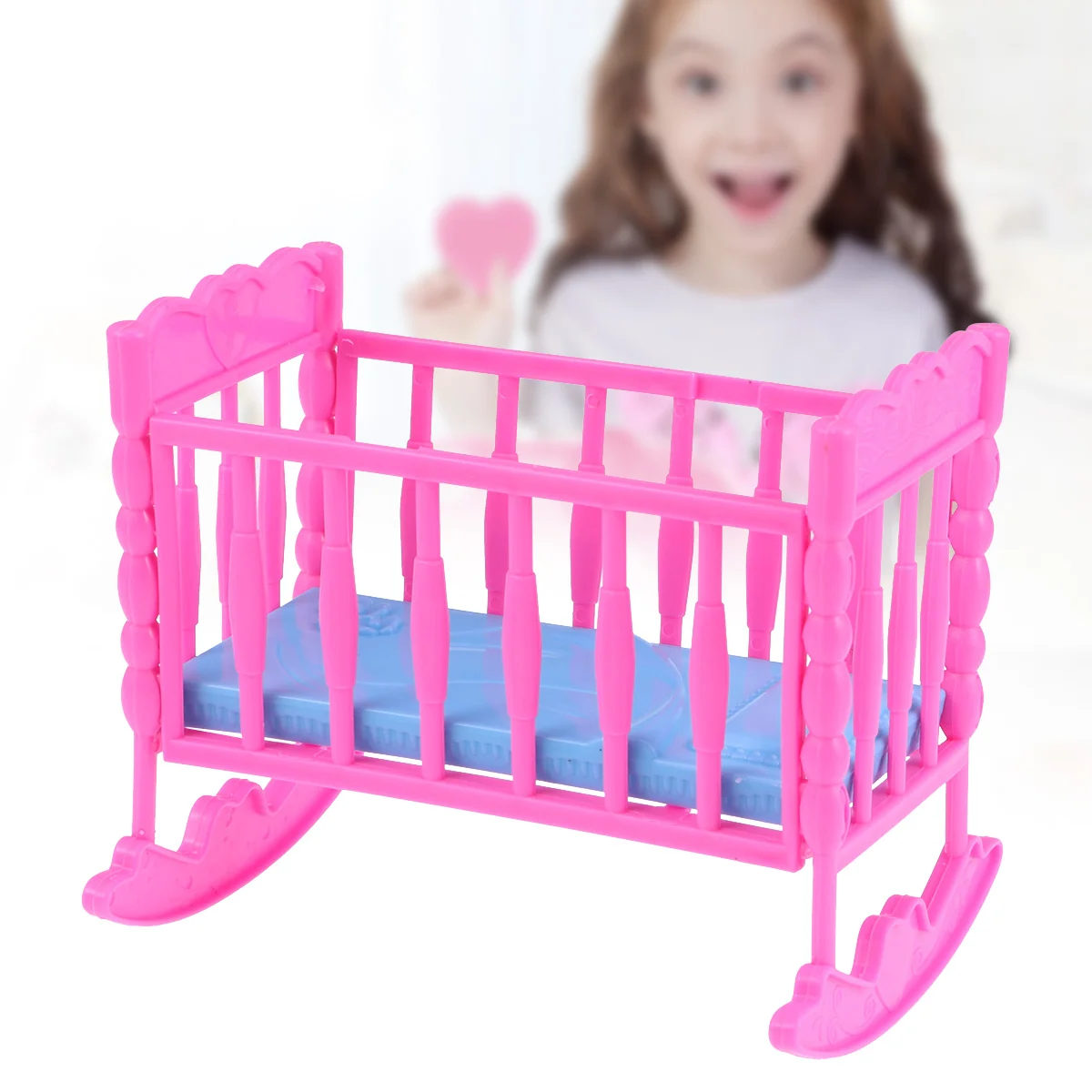 

Kids Toy Pretend Play Rocking Bed Cradle Furniture for Toddler Infant Nursery Pretend Play Accessory