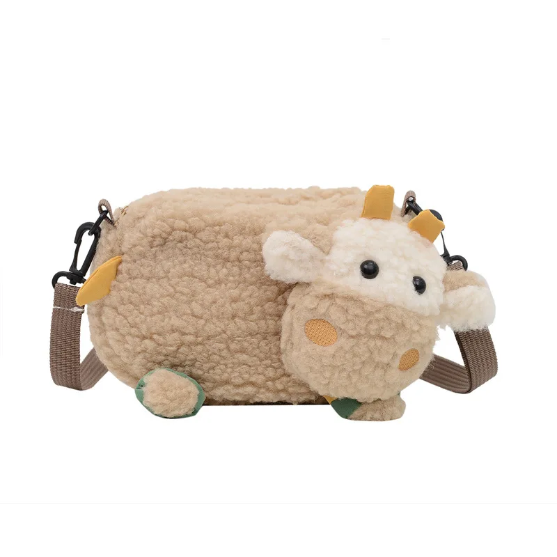 

Kid Shoulder Bag Winter Plush Cartoon Sheep Creative Trendy Casual Travel Crossbody for Girl Shopping Square Satchel Mini Bags