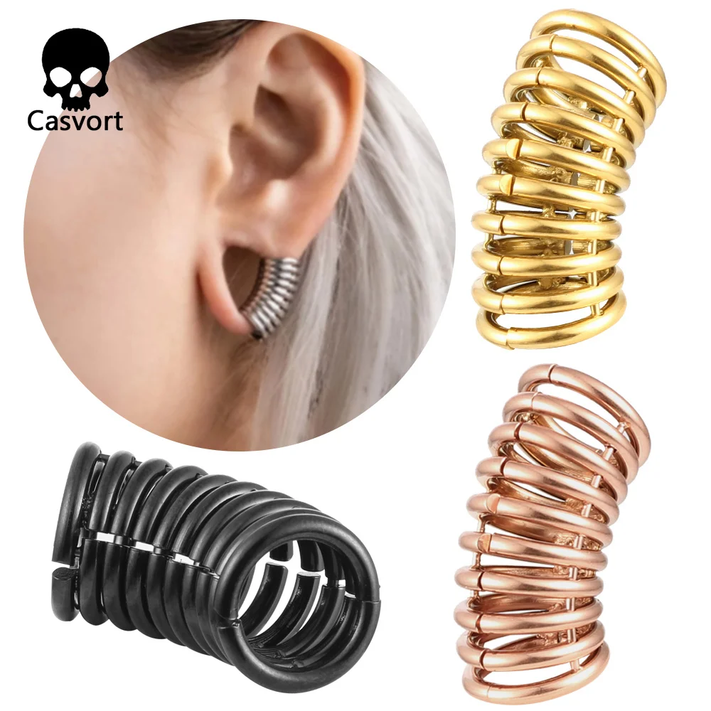 Casvort New 1'' Stacker Ring Lobe Cuff Piercing Ear Gauges Ear Tunnels Plugs Stretcher  Earring Clip on Cartilage Body Jewelry
