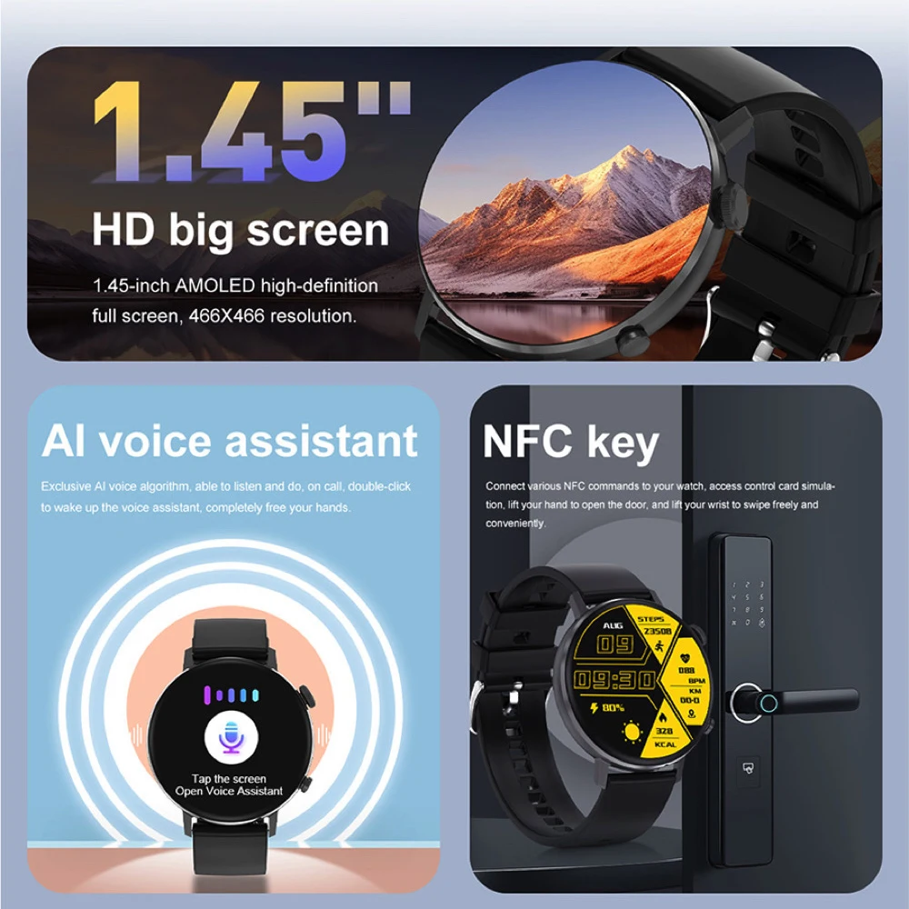 1 45-дюймовый AMOLED-экран для мужчин умные часы с синим зубом GPS-трек пульсометр