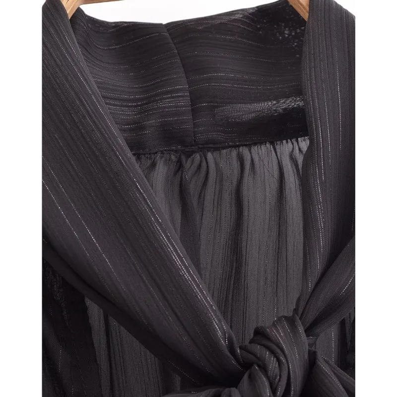 TRAF рубашка с бантом из металлической нити для женщин осенняя одежда повседневная