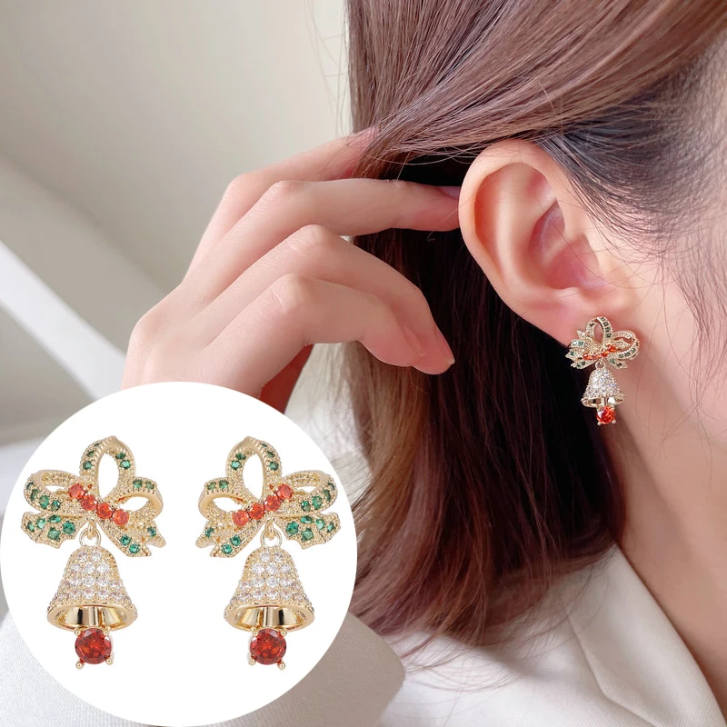 

Micro Set Zircon Shining Charming Christmas Bell Earrings for Women S925 Silver Needle Fashion Personality Luxury Jewelry Gift