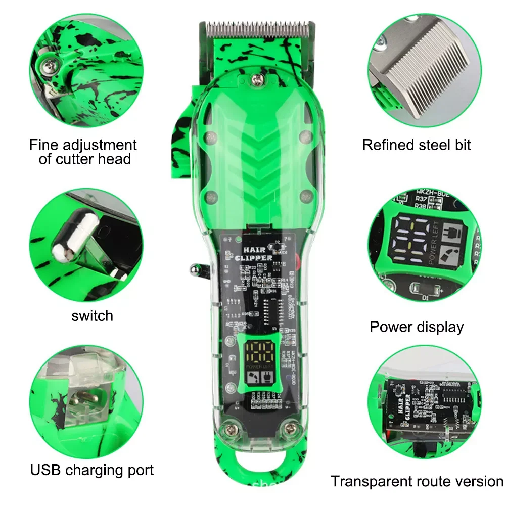 

LED Display Hair Clipper Lightweight Low Noise Hair Clipper Transparent Cover Man Shaver USB Charging for Home