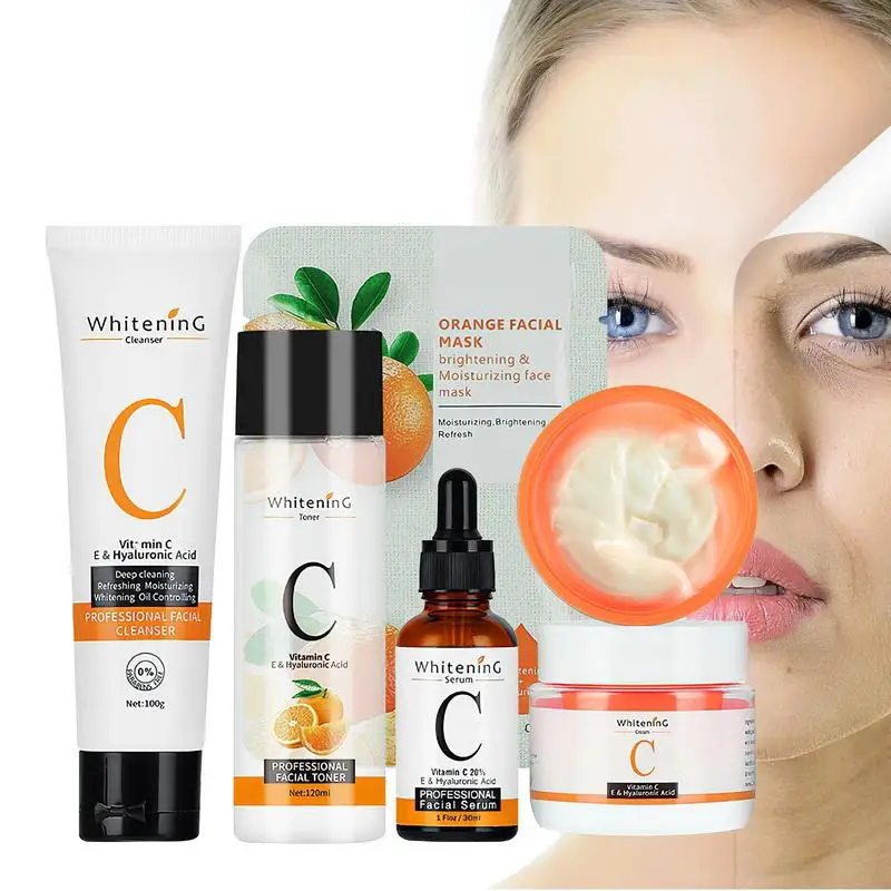 

Vitamin C Skin Care Sets 5PCS/Set Moisturizing Hydrating Serums Vitamina C Cleanser Toner Cream Essence Facial Masque Skin Care