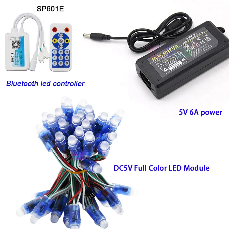 50Pcs DC 5V WS2811 IC RGB Pixel LED Module Full Color Light IP68,Bluetooth controller,5V 6A led power Supply Charger Adapter